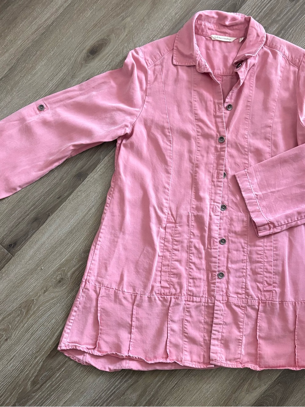 Soft Surroundings Rose Pink Button-Front Jean Shacket